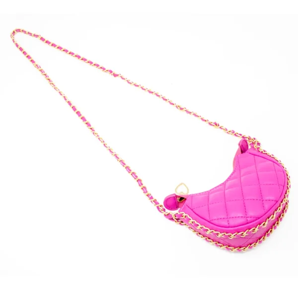 Zomi Gems Girls Tiny Quilted Chain Wrapped Hobo Bag: Hot Pink - Image 3