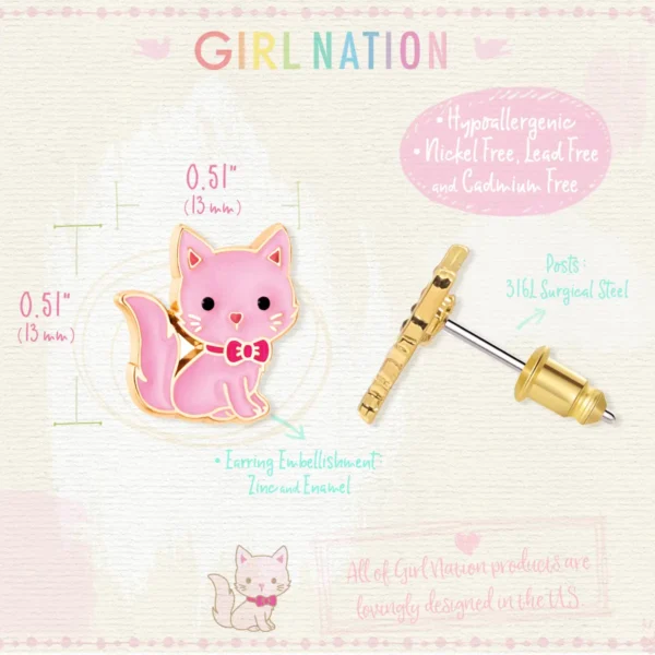 Girl Nation Pink Kitty Cutie Stud Earrings - Image 3