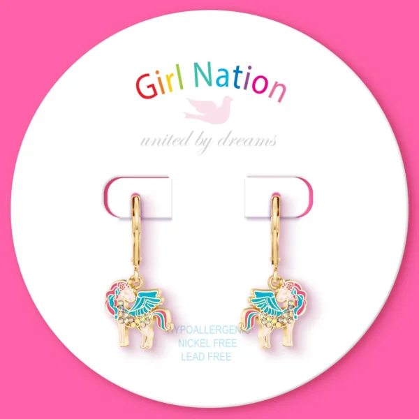 Girl Nation Crystal Unicorn Magic Lever Back Earrings - Image 2