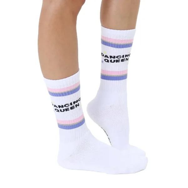 Living Royal Crew Socks w/ Ribbed Tubing - "Dancing Queen" -White - Image 2