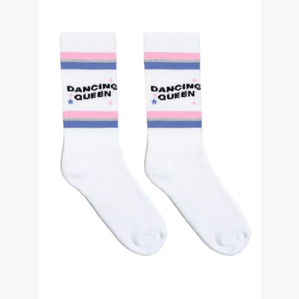 Living Royal Crew Socks w/ Ribbed Tubing - "Dancing Queen" -White