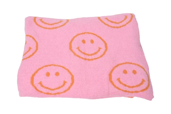 Malibu Sugar Smiley Plush Throw Blanket - Pink & Neon Orange - Image 3