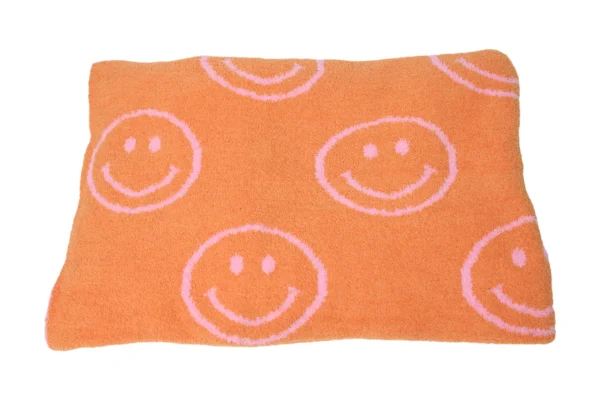 Malibu Sugar Smiley Plush Throw Blanket - Pink & Neon Orange - Image 2