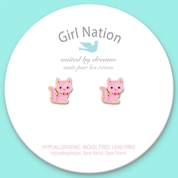 Girl Nation Pink Kitty Cutie Stud Earrings - Image 2