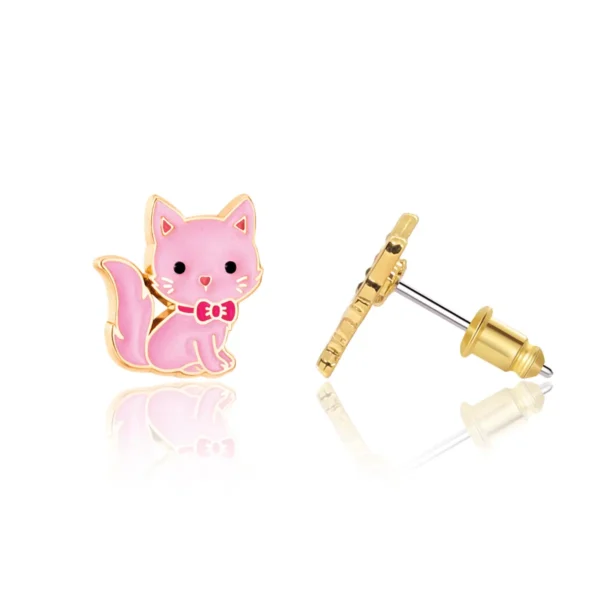 Girl Nation Pink Kitty Cutie Stud Earrings