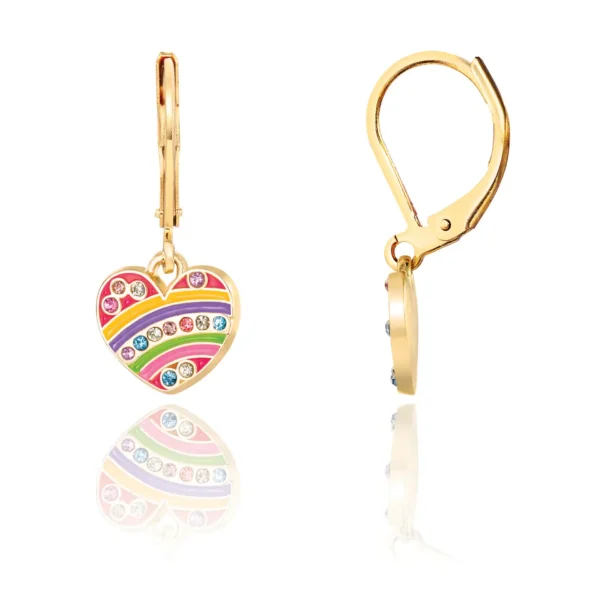 Girl Nation Crystal Rainbow Heart Lever Back Earrings