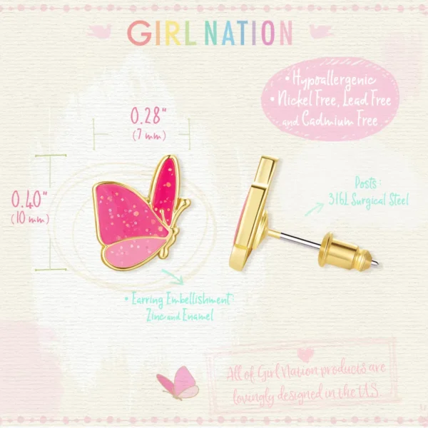 Girl Nation Glitter Butterfly Cutie Stud Earrings - Image 2