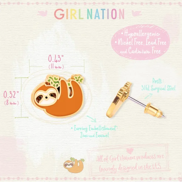 Girl Nation Playful Sloth Cutie Stud Earrings - Image 2