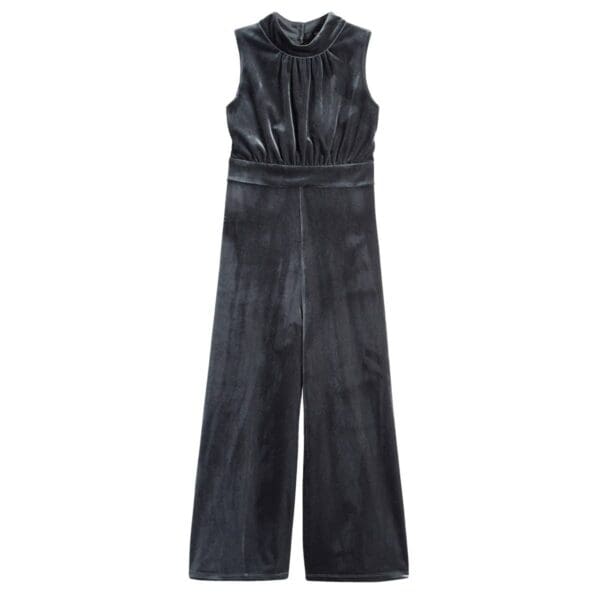 Mock Neck Velvet Grey Jumpsuit