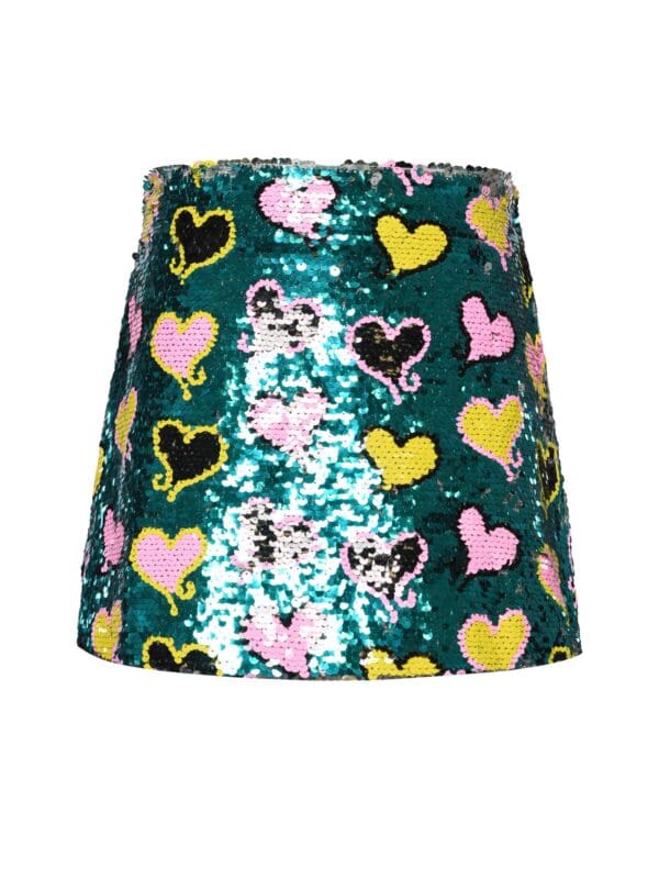 Heart Print Sequin Mini Skirt- Hannah Banana