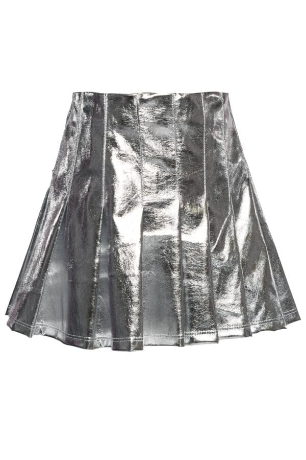 Metallic Pleated Skirt Faux Leather- Hannah Banana