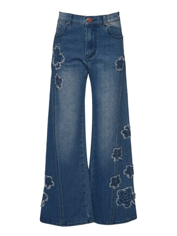 Wide Leg Jeans with 3D Flower Design - Hannah Banana