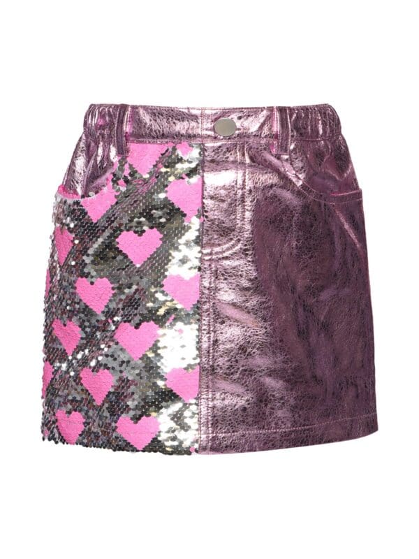 Heart Sequin mini skirt metallic faux leather pink - Hannah Banana