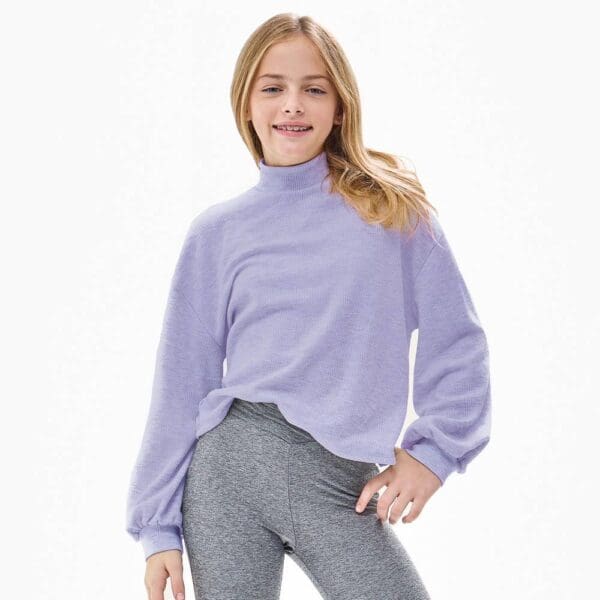 Thermal Knit Mock Neck Sweater: Lavender