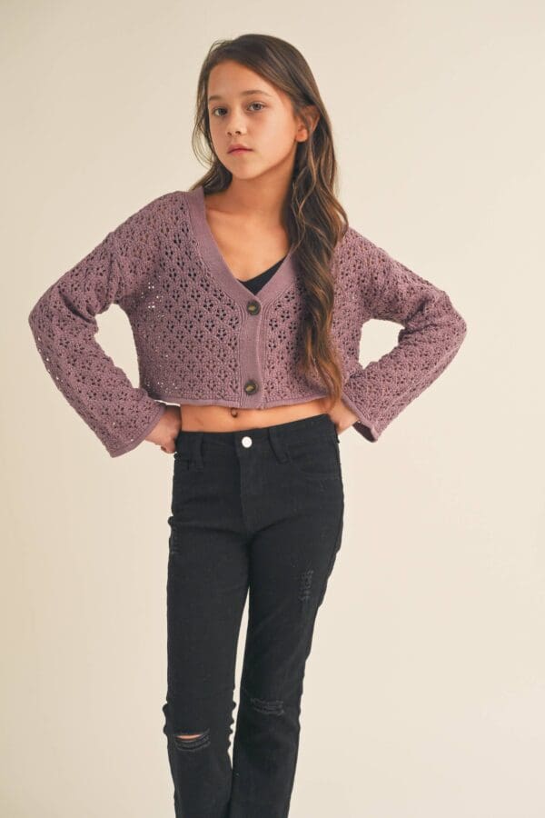 Purple Crochet Cropped Cardigan