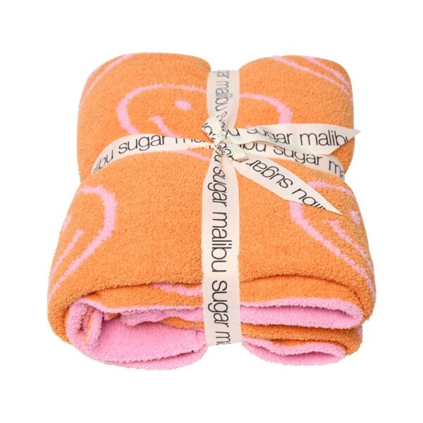 Malibu Sugar Smiley Plush Throw Blanket - Pink & Neon Orange