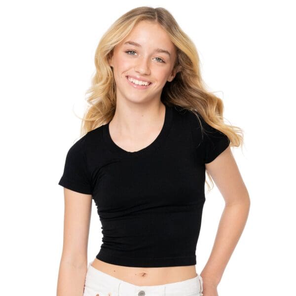 Variation #21018 of Malibu Sugar girls Short Sleeve Seamless girls Top: Black