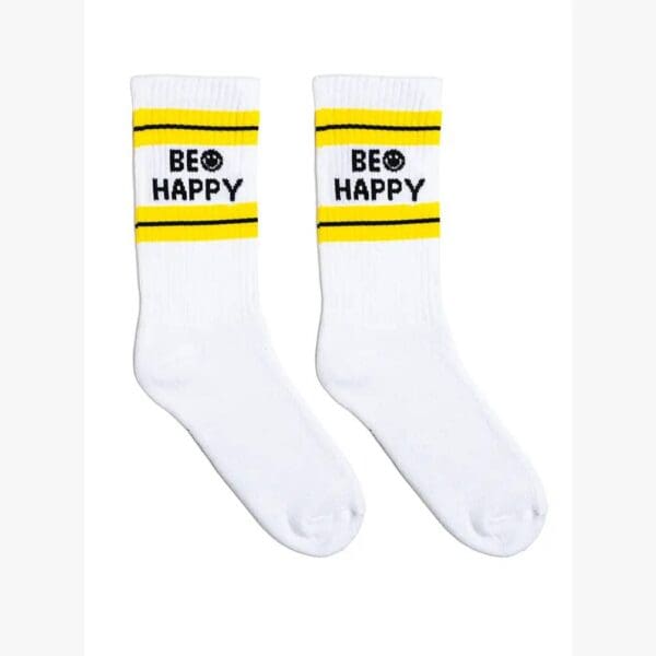 Crew Socks with Ribbed Tubing - "Be Happy"