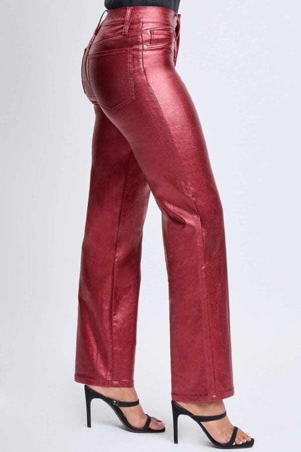 YMI Junior High Rise Straight Leg Metallic: Red - Image 2