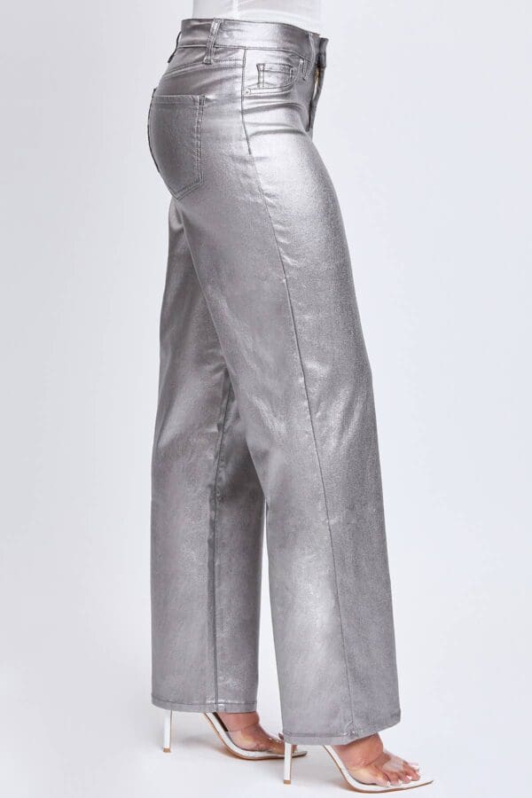 YMI Junior High Rise Straight Leg Metallic: Smoke - Image 2