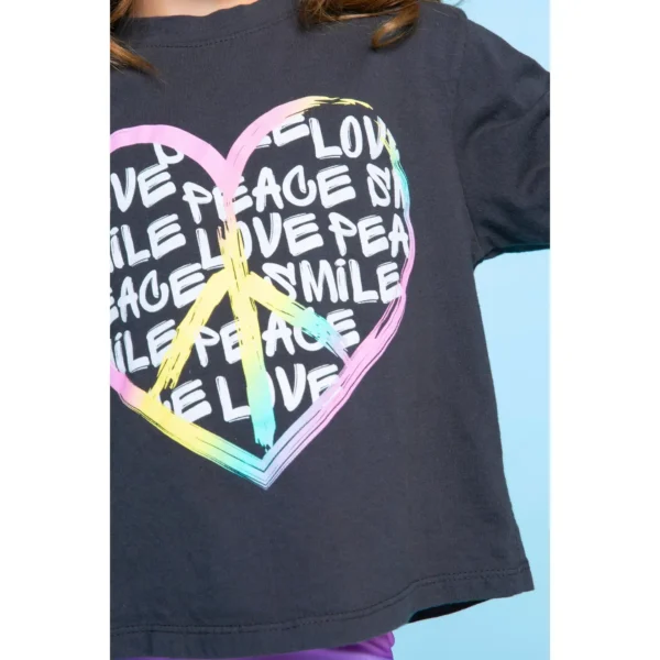 Long Sleeve Easy Tee Washed Black Pink Peace Heart - Image 2