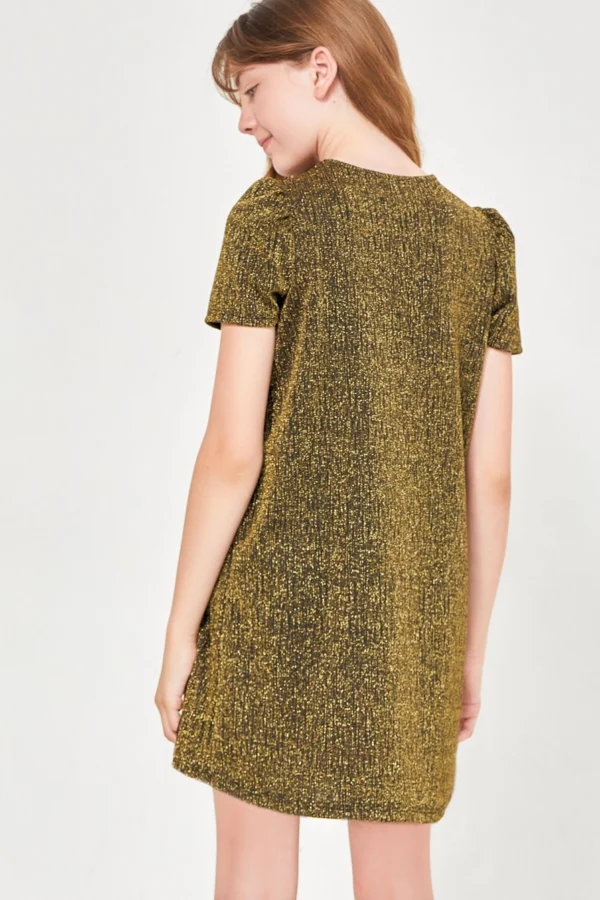 Gold Puff Sleeves Glitter Dress - Good Girl - Image 2