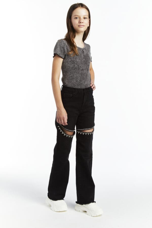 Crystal Slit Straight: Black Wash-         Tractr Girls - Image 2