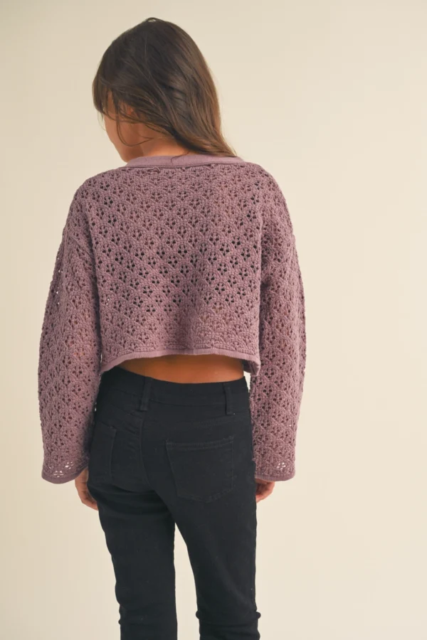 Purple Crochet Cropped Cardigan - Image 2