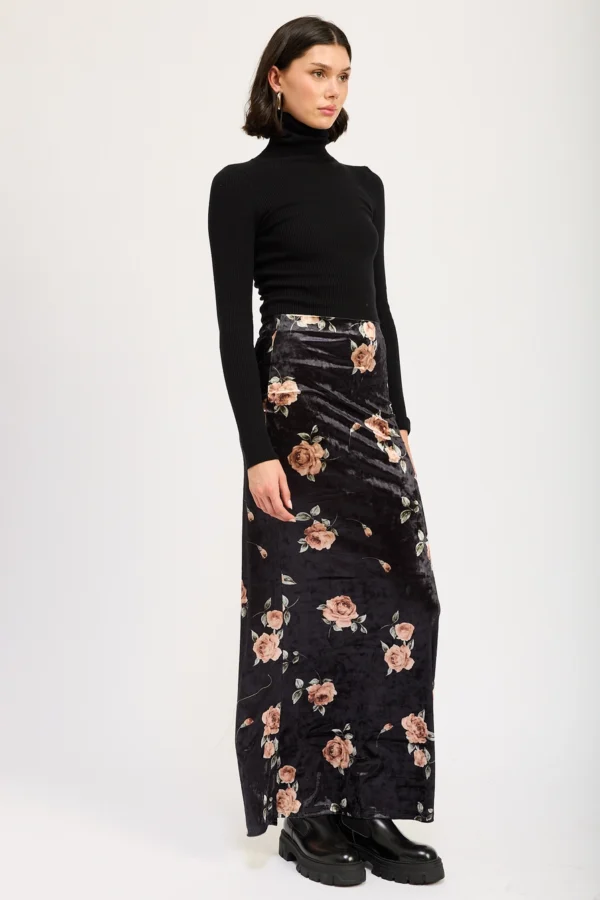 High Waist Velvet Maxi Pencil Skirt - Image 2