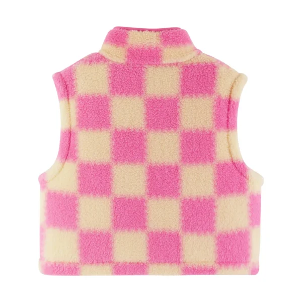 Checkered Cropped Fleece Vest Pink & Cream - Image 2