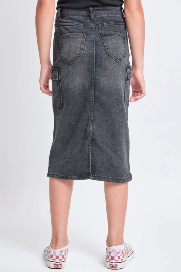 Denim Long Cargo Clean Hem Skirt: Faded Black - Image 2
