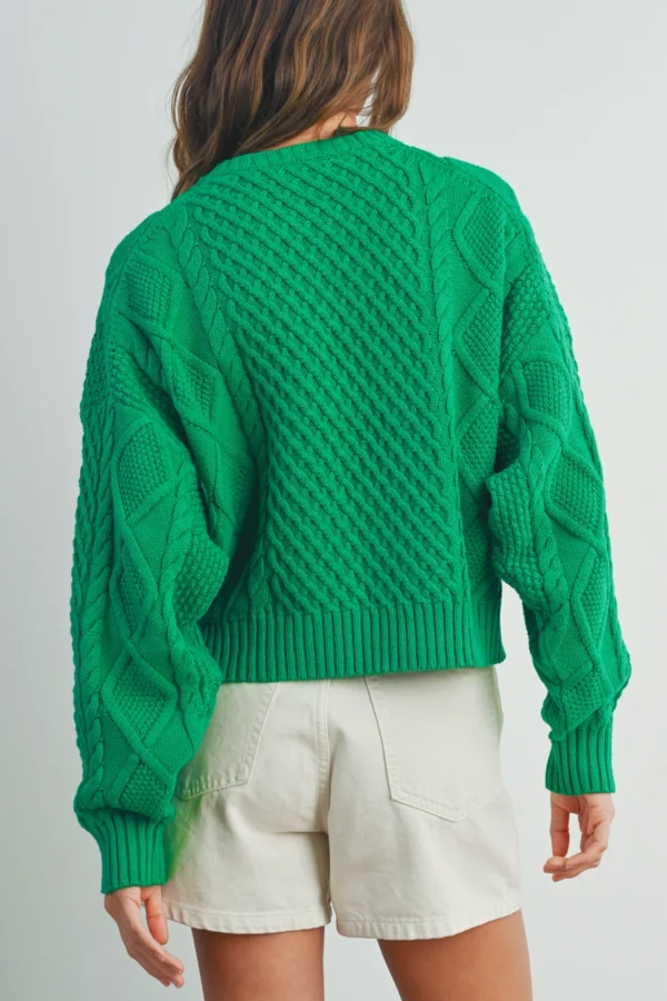 Cable Knit Sweater: Kelly Green - Image 2