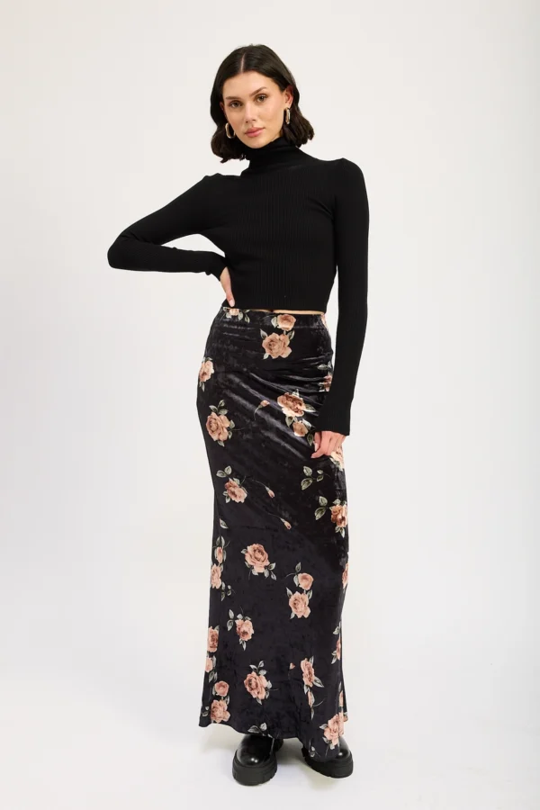 High Waist Velvet Maxi Pencil Skirt