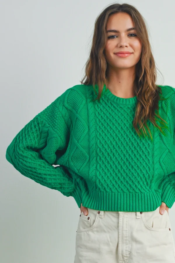 Cable Knit Sweater: Kelly Green