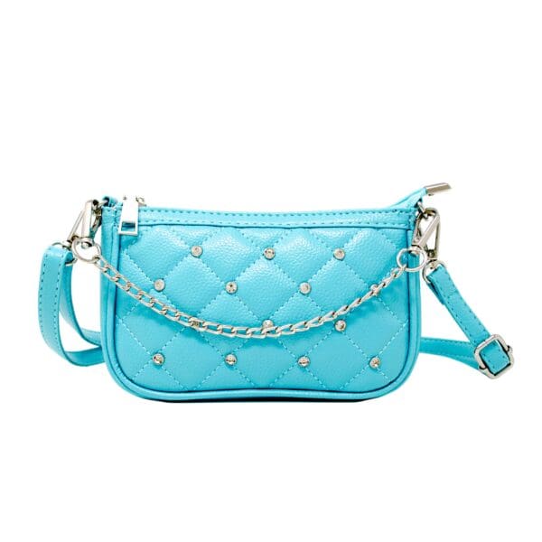 Zomi Quilted Leather Stud Clutch: Blue