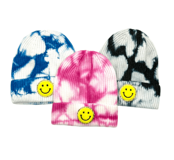 MAVI Varsity Smiley Face Tie Dye Beanie Stocking Hat Cap