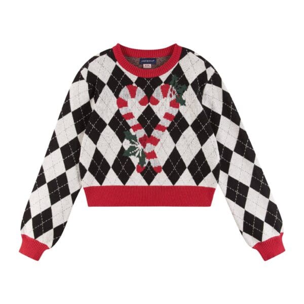 White Argyle Sweater with Candy Canes